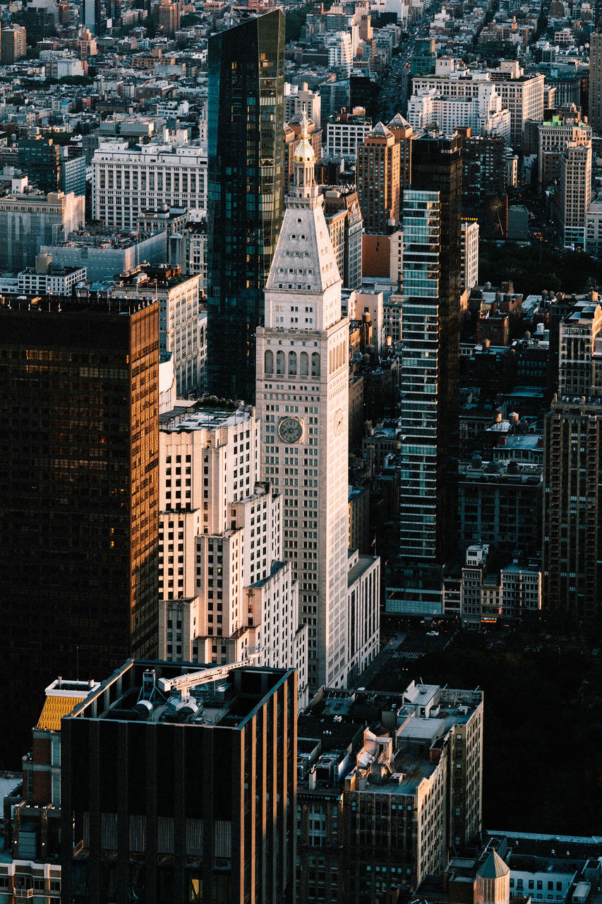 High angle view of buildings in new york city.
