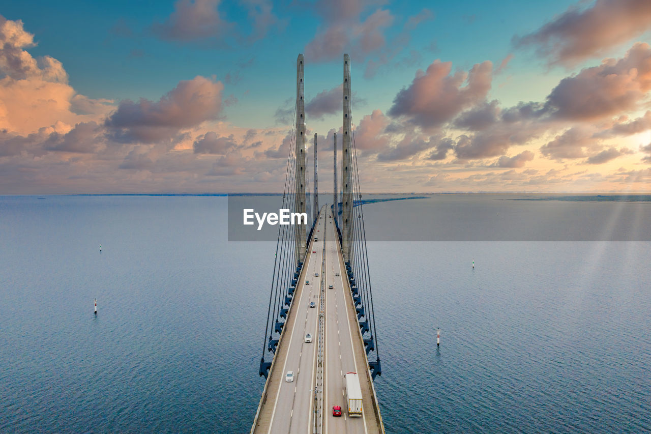 Aerial view of the bridge between denmark and sweden, oresundsbron.