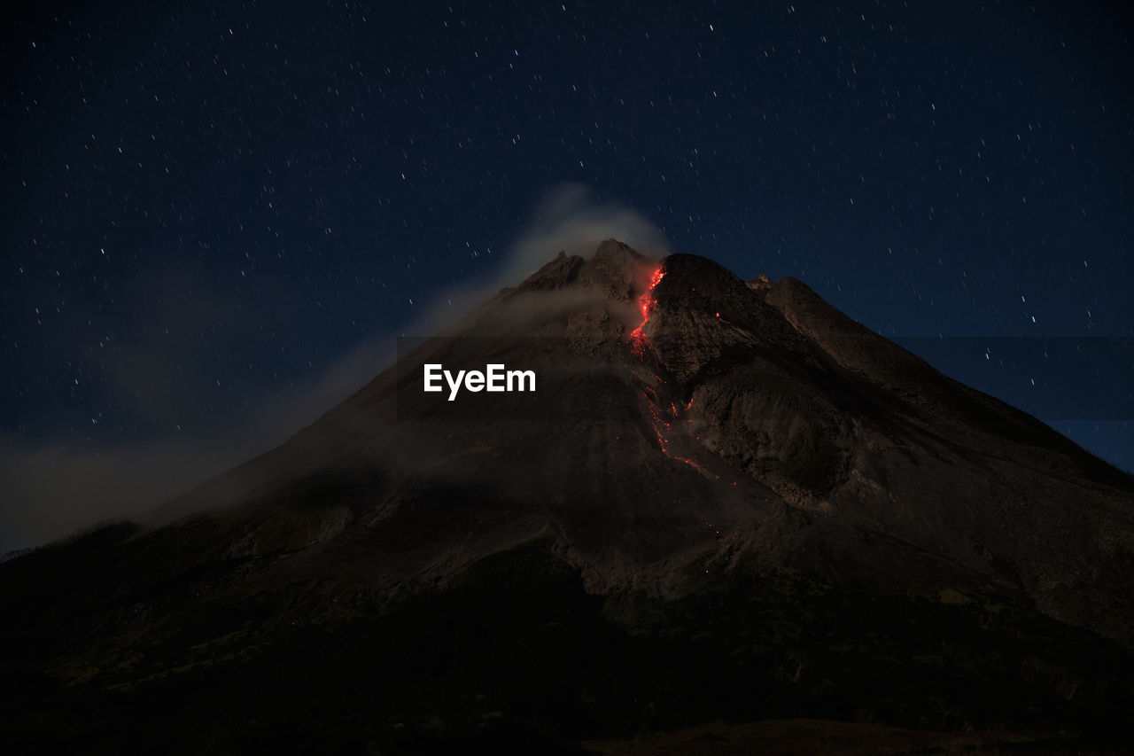 Mount merapi erupts with high intensity at night during a full moon. 