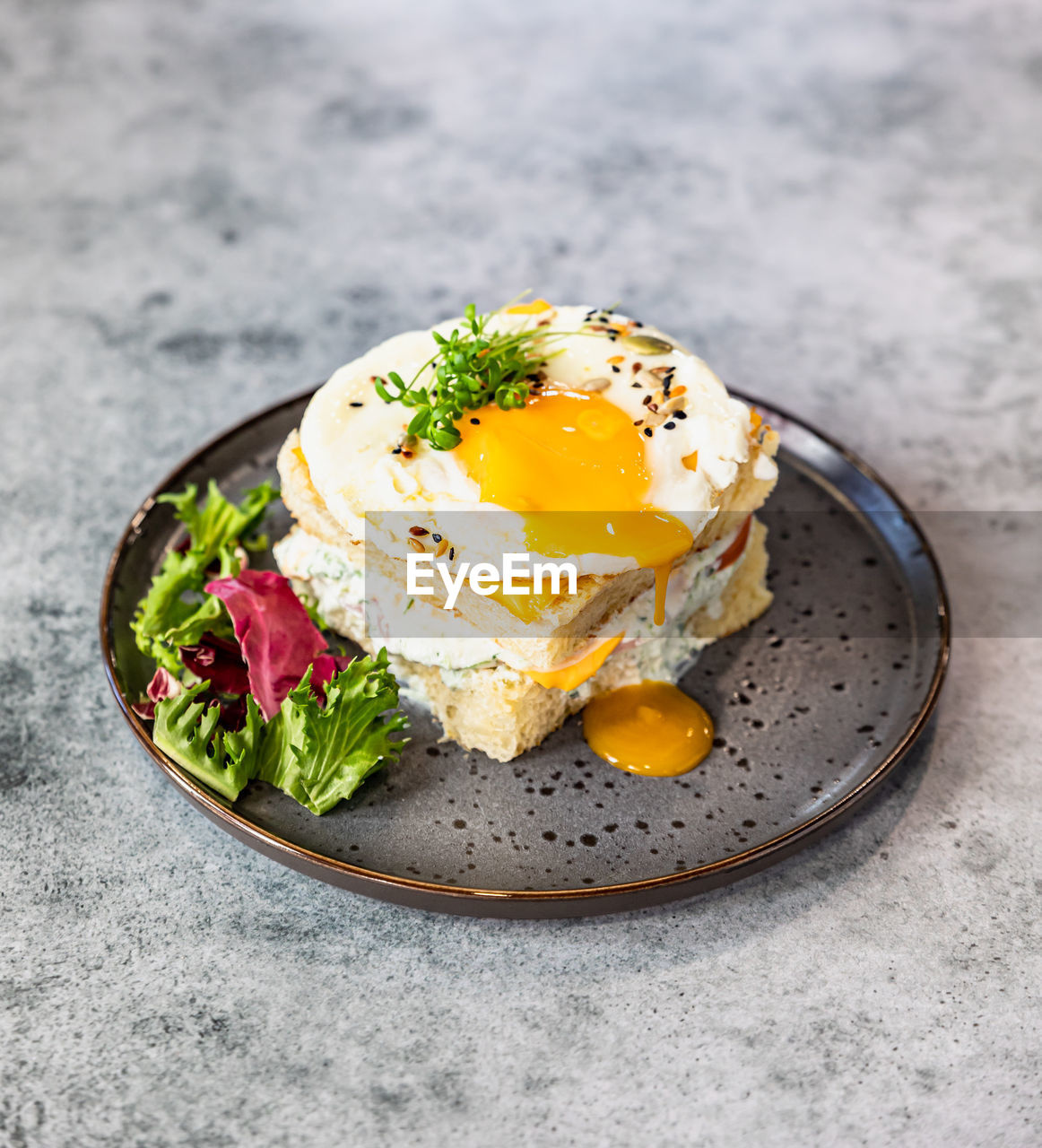 food and drink, food, healthy eating, egg, meal, dish, wellbeing, freshness, egg yolk, fried egg, vegetable, produce, studio shot, plate, gray, fried, no people, breakfast, gray background, indoors, fruit, high angle view