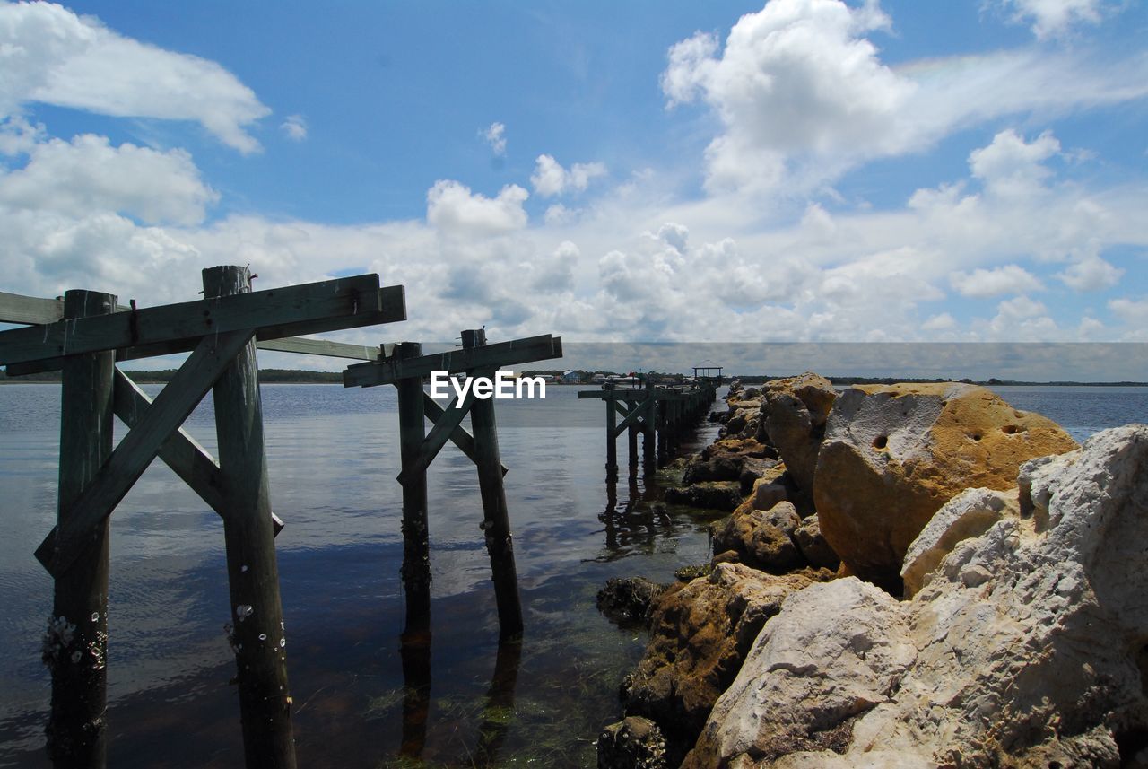 ROCKS ON SHORE AGAINST SKY