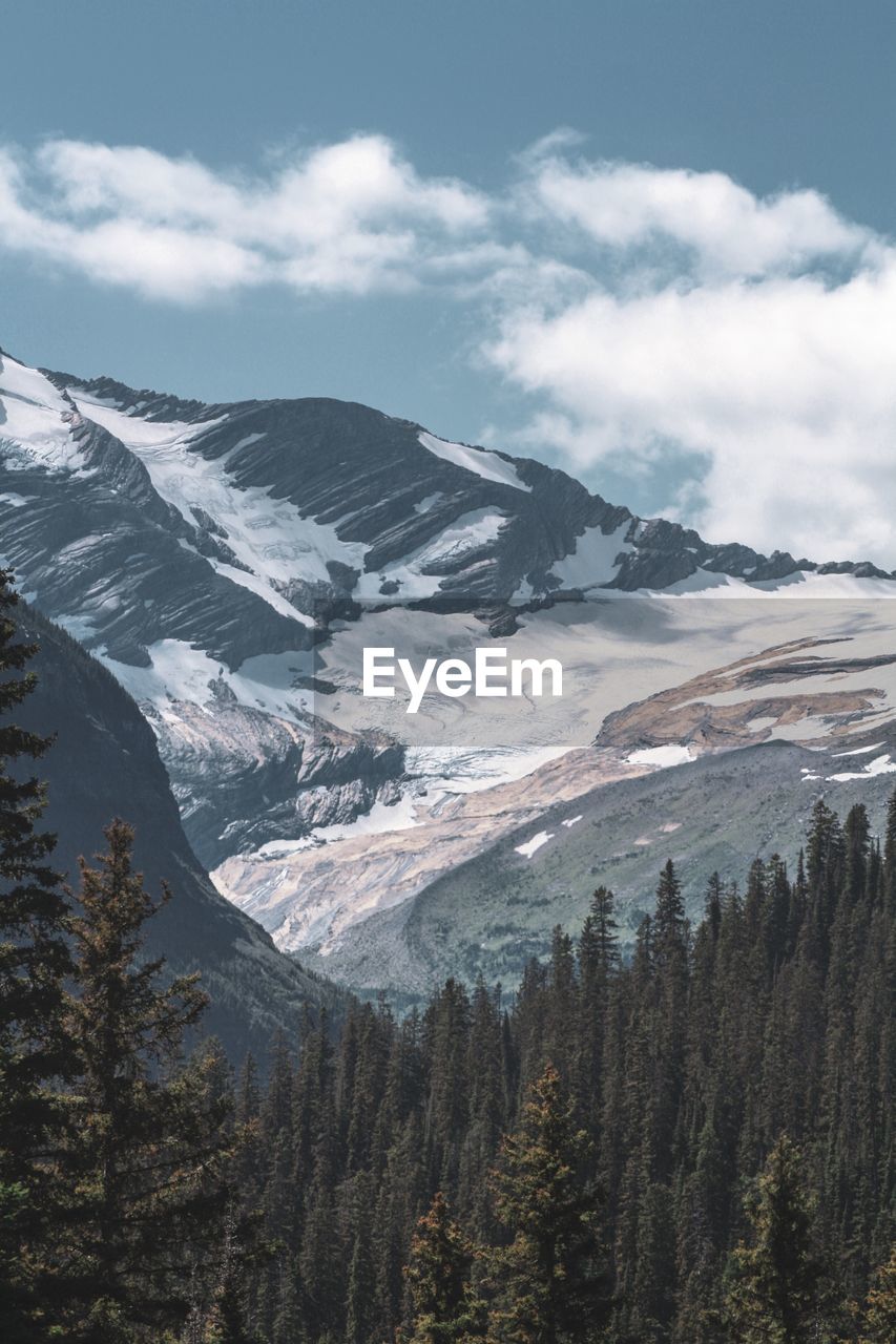 Scenic view of snowcapped/glacier mountains against sky