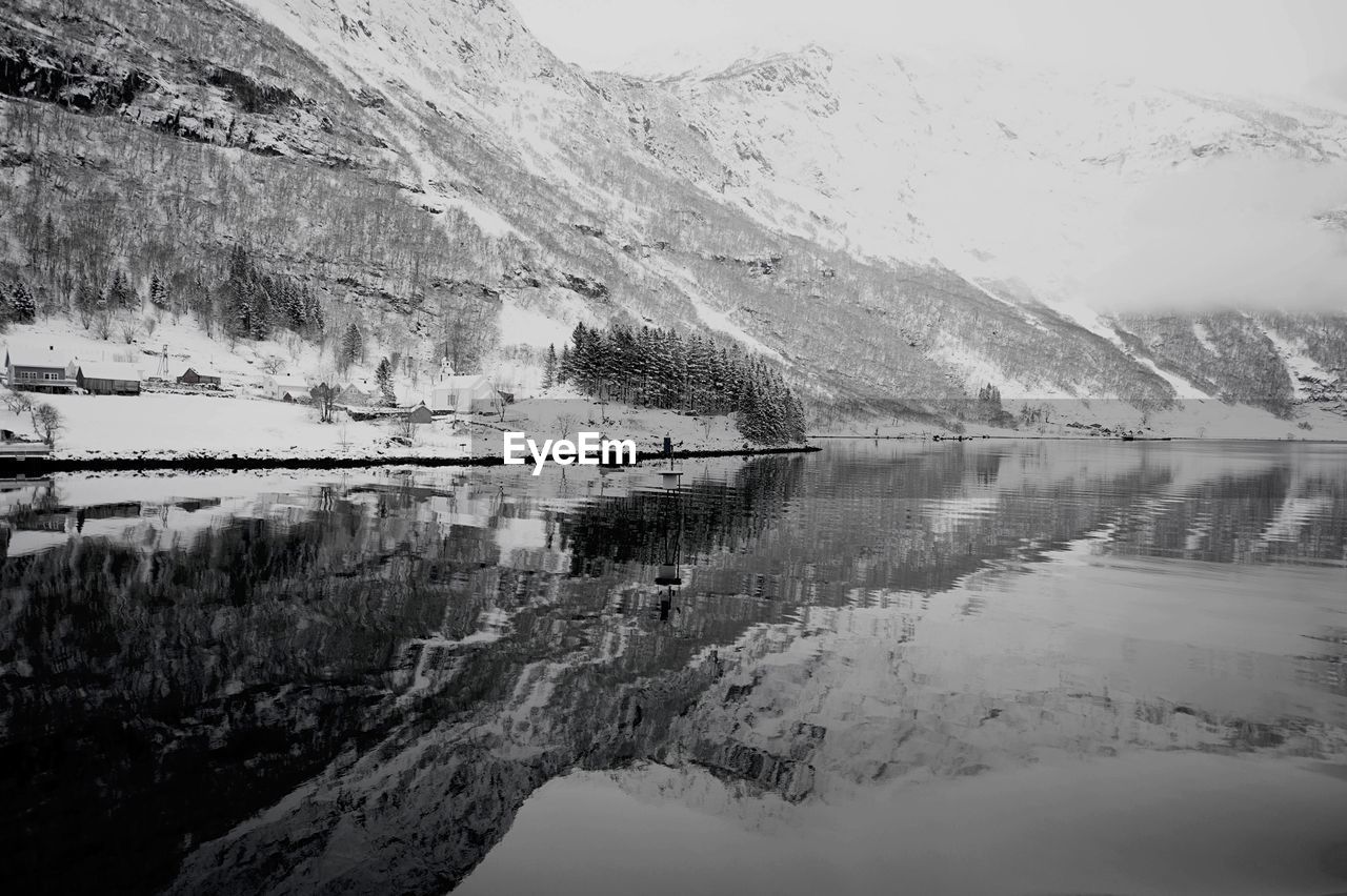 SCENIC VIEW OF LAKE WITH MOUNTAINS IN BACKGROUND