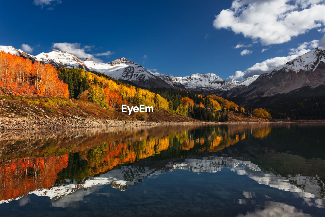 Scenic autumn landscape at trout lake in the san juan mountains near telluride, colorado