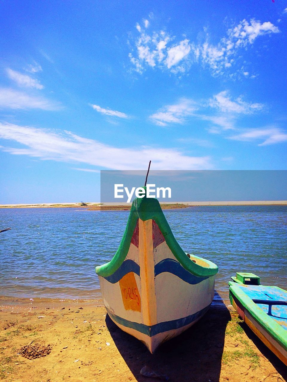 BOAT ON BEACH AGAINST SKY