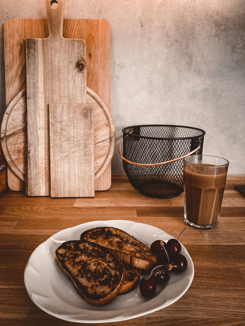 High angle view of breakfast on table