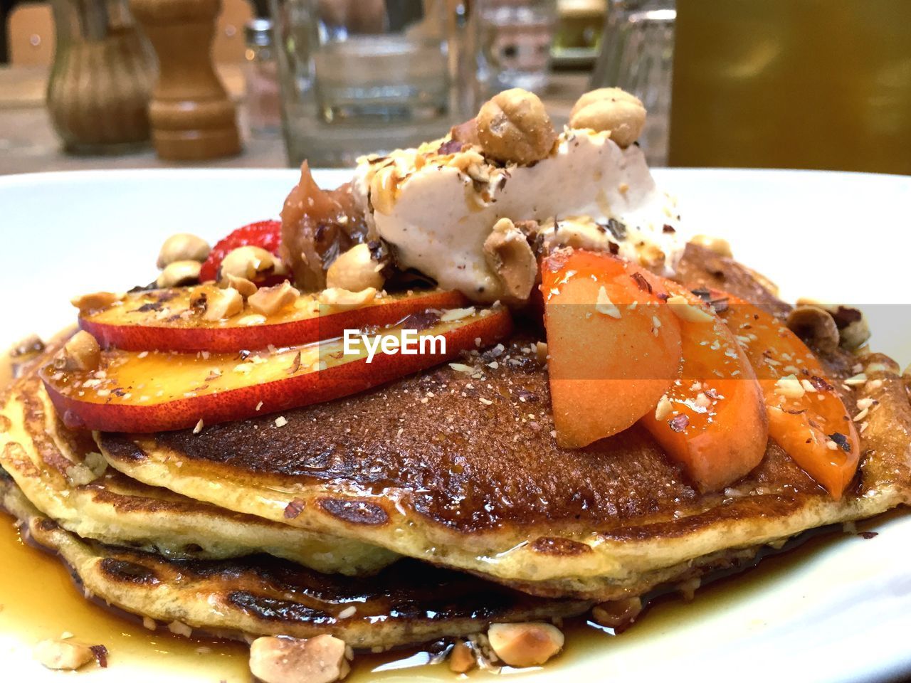 Close-up of pancakes served in plate