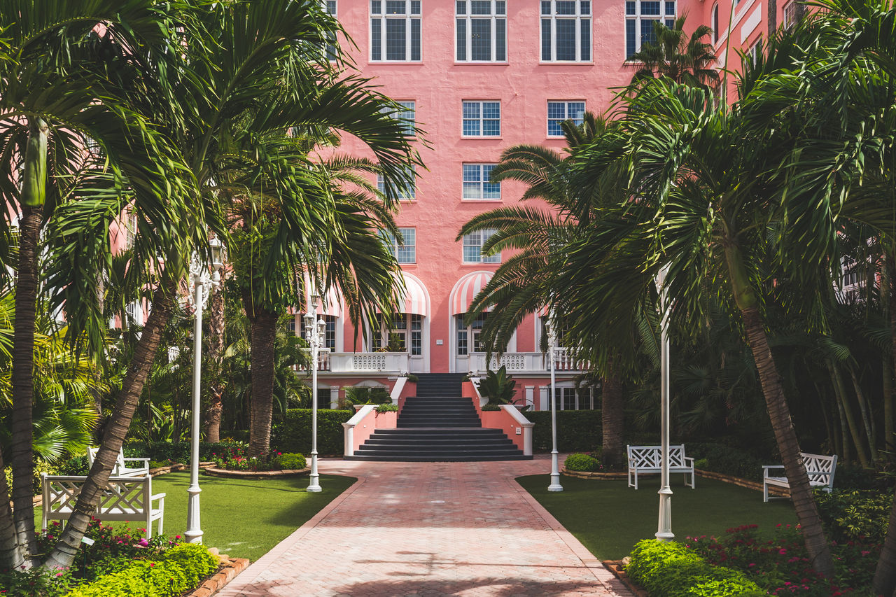 architecture, tree, plant, built structure, palm tree, building exterior, tropical climate, nature, estate, building, courtyard, garden, house, day, residential district, city, no people, travel destinations, outdoors, footpath, water, front or back yard, growth
