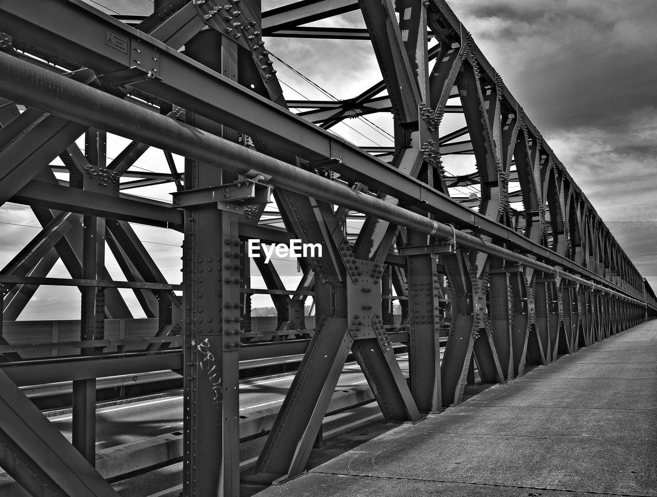 Steel framework screwed with bolts of a road bridge across the river danube at tulln, austria