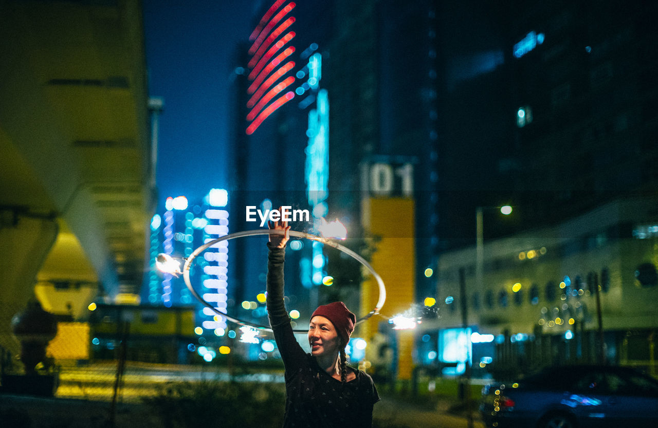 Illuminated cityscape at night