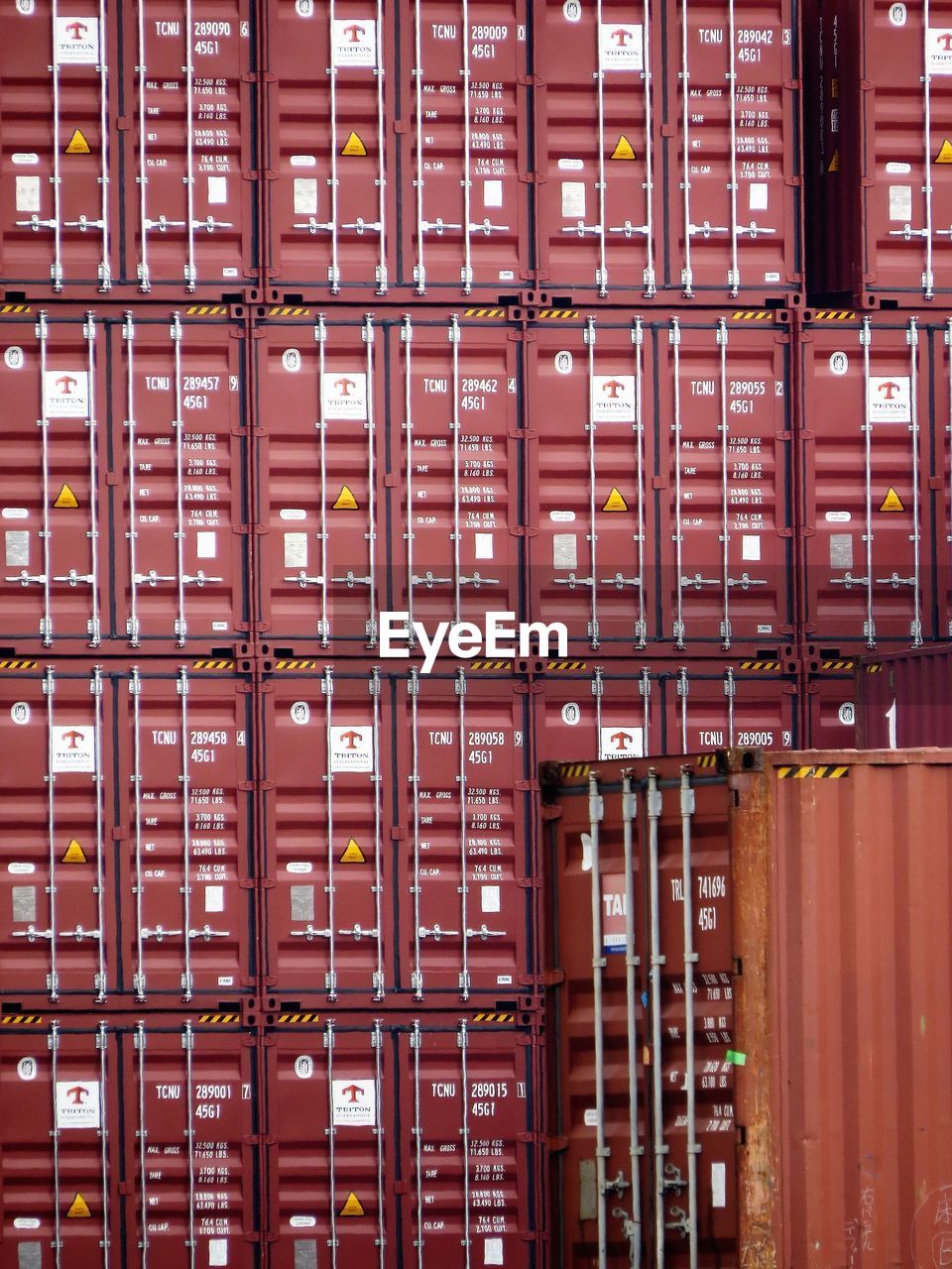 Full frame shot of containers at shipping yard