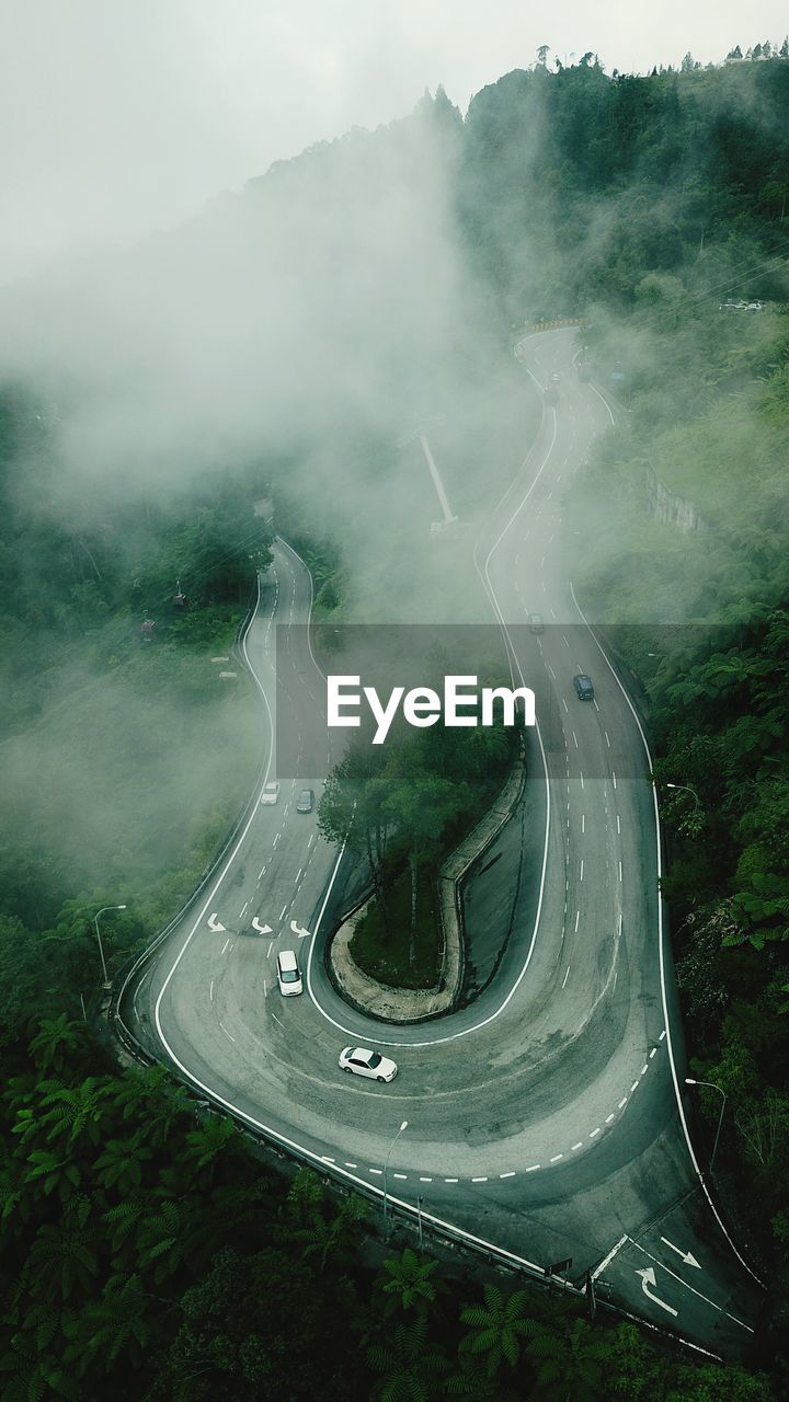 High angle view of road during foggy weather