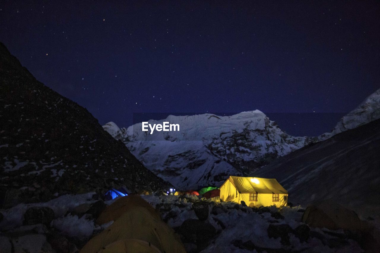 A dining tent at island peak base camp in nepal's khumbu region.
