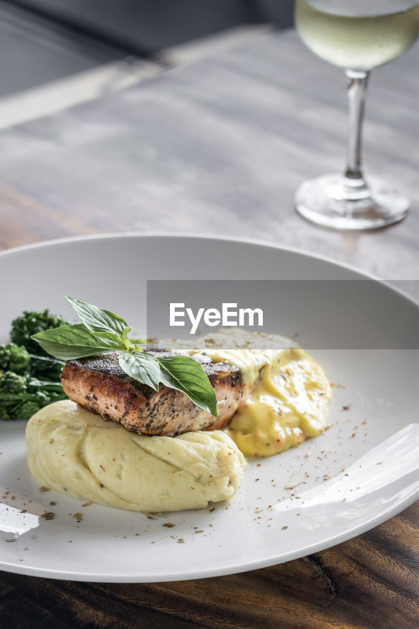 high angle view of food in plate on table