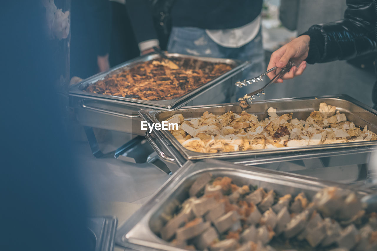 High angle view of man preparing food