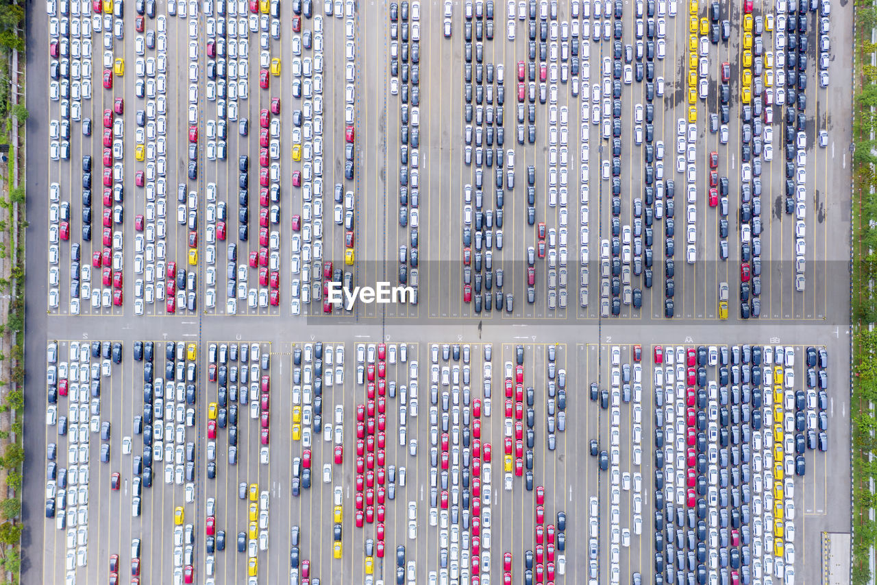 Aerial view of cars at parking lot