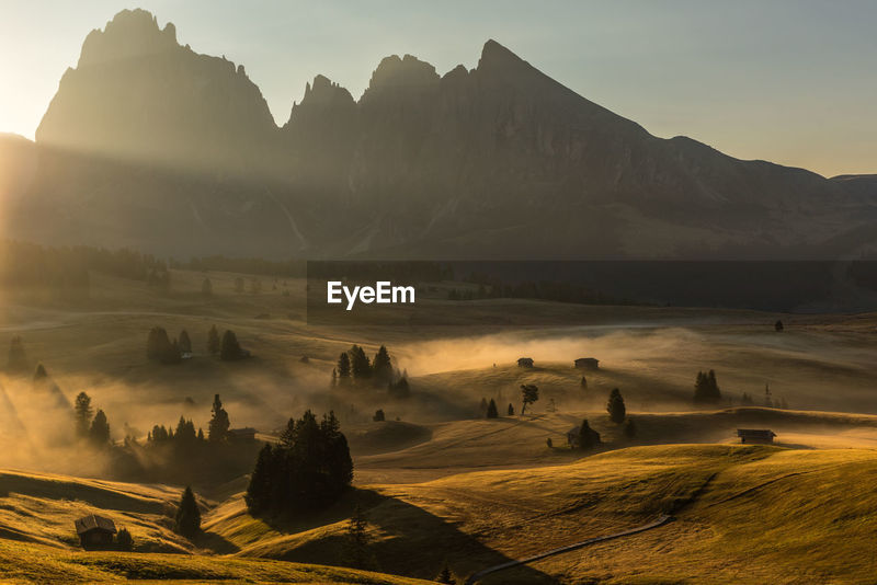 Scenic View Of Landscape In Foggy Weather Id 130733398