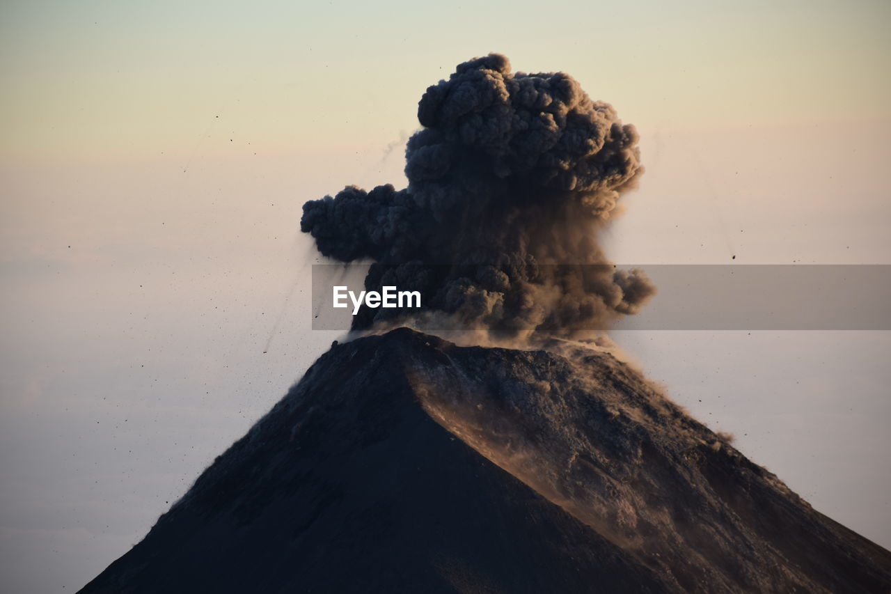 Eruption of fuego volcano visible from the top of acatenango volcano