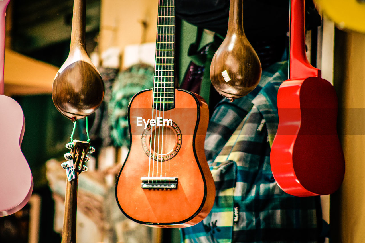 Musical instruments for sale in store