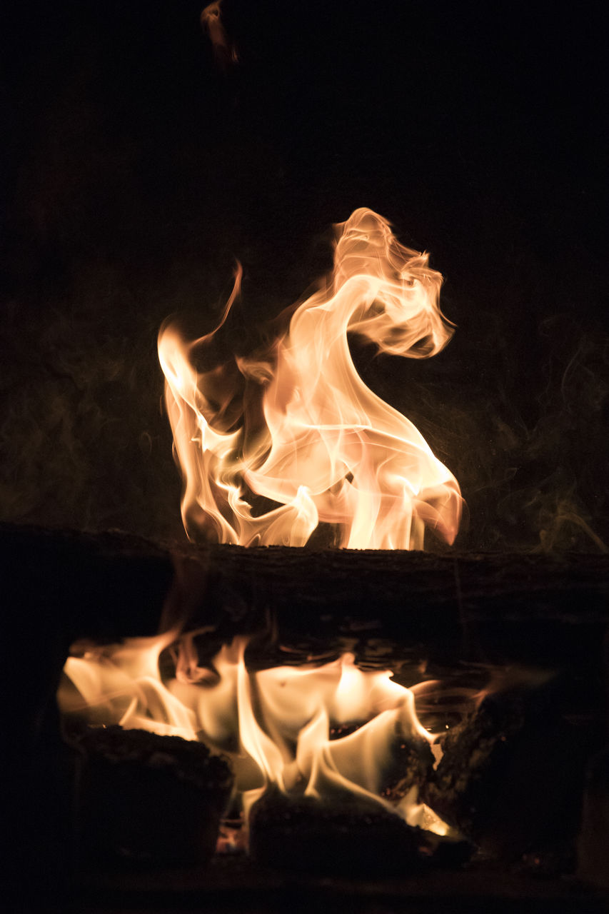 CLOSE-UP OF BONFIRE ON WOOD