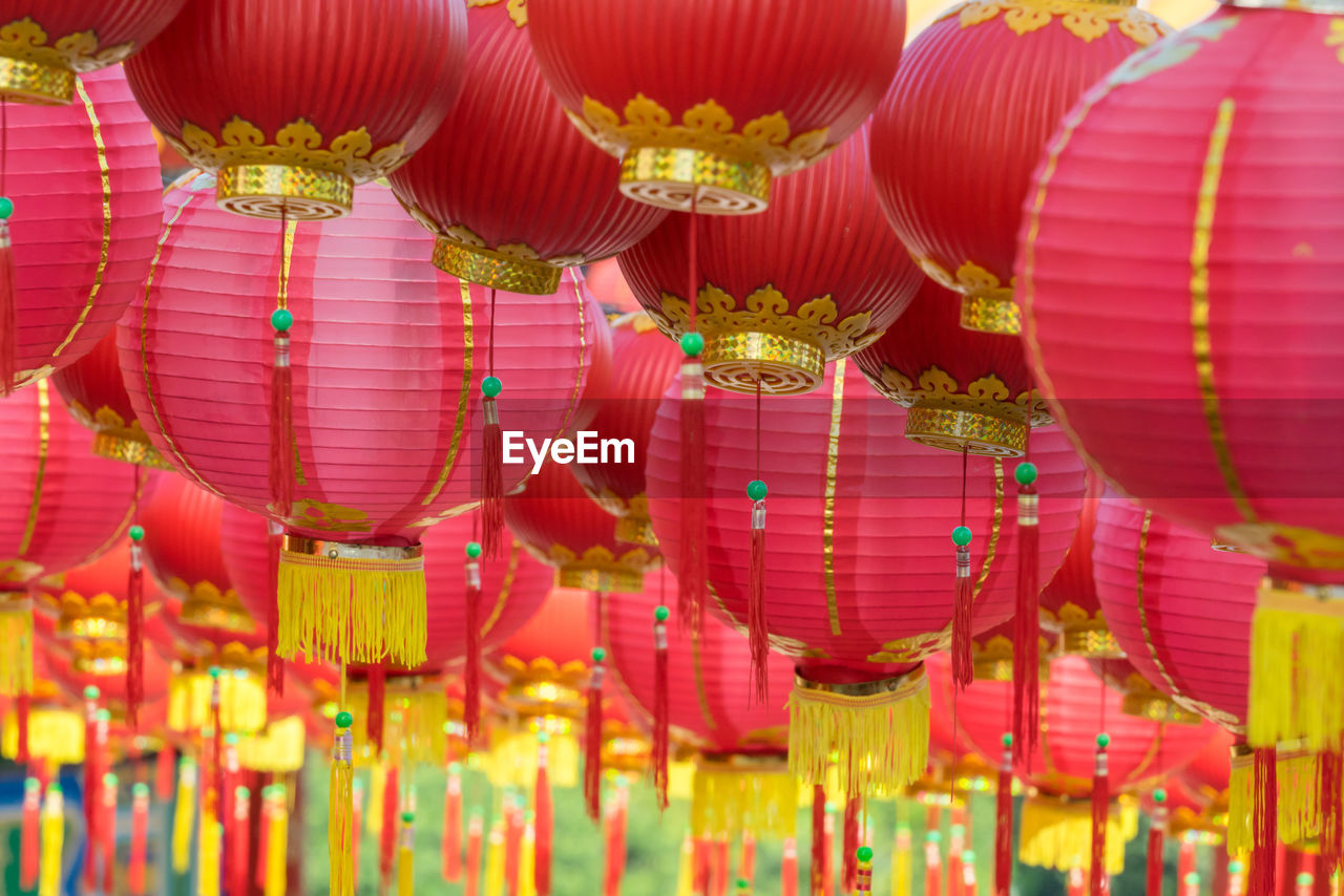 Full frame shot of chinese lanterns hanging outdoors