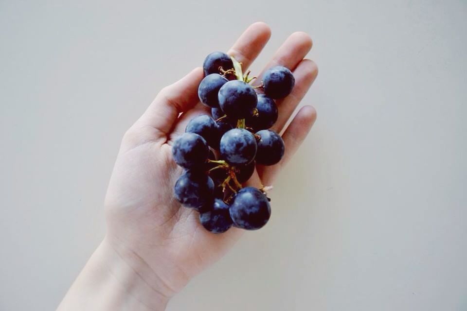Cropped hand holding blueberries