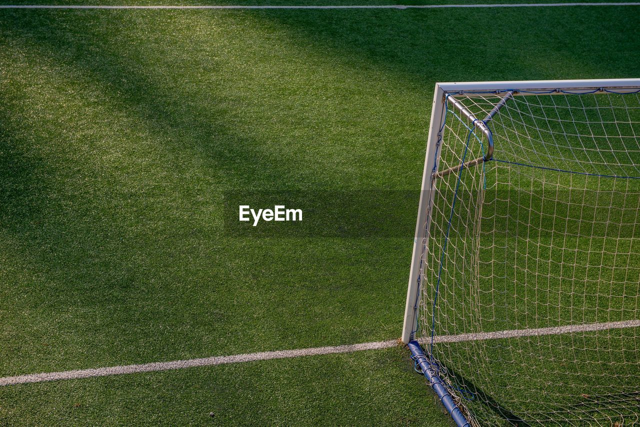 High angle view of soccer field
