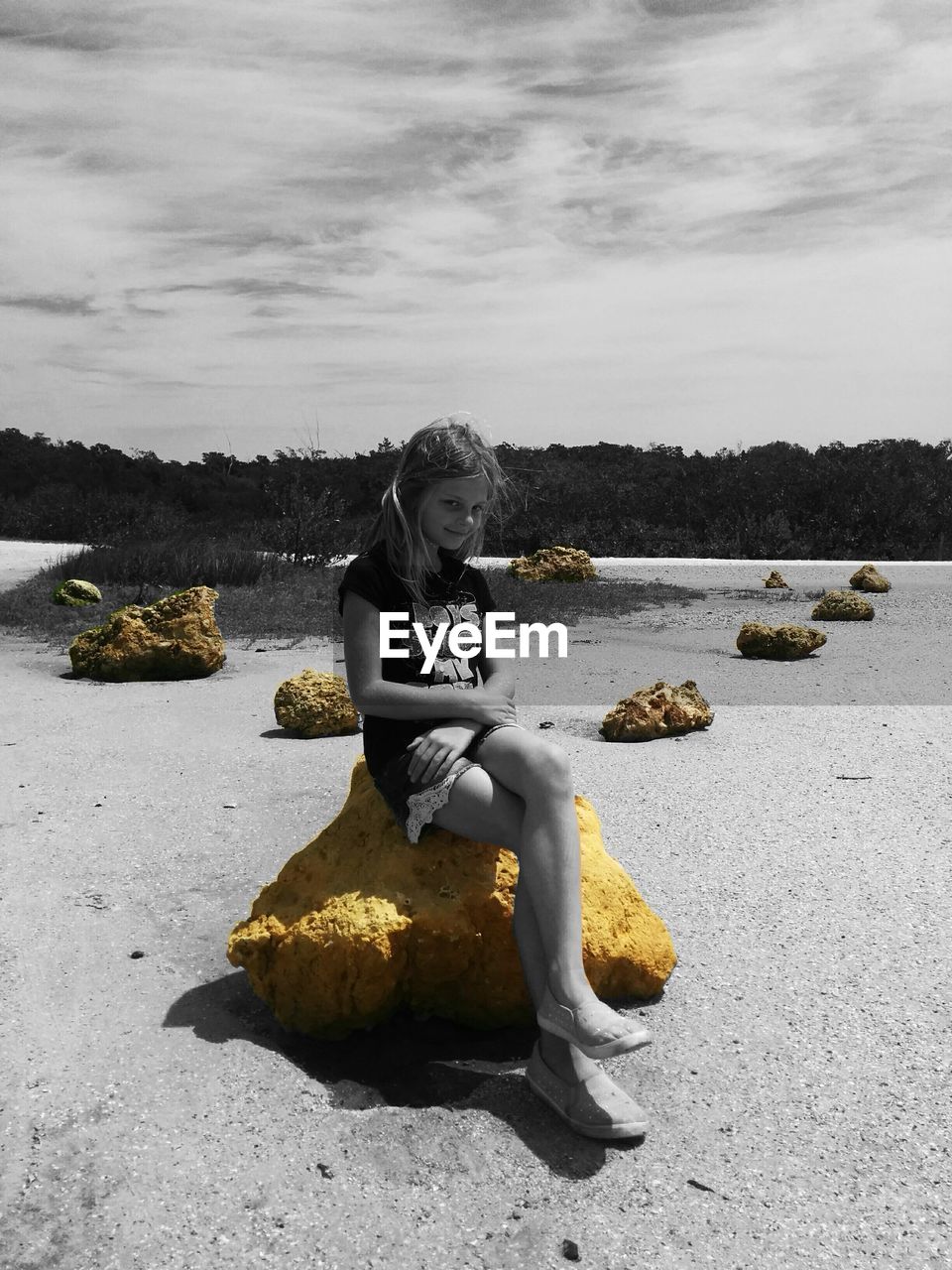 Color Splash Young Girl On The Rocks Blonde Girl Eyeem