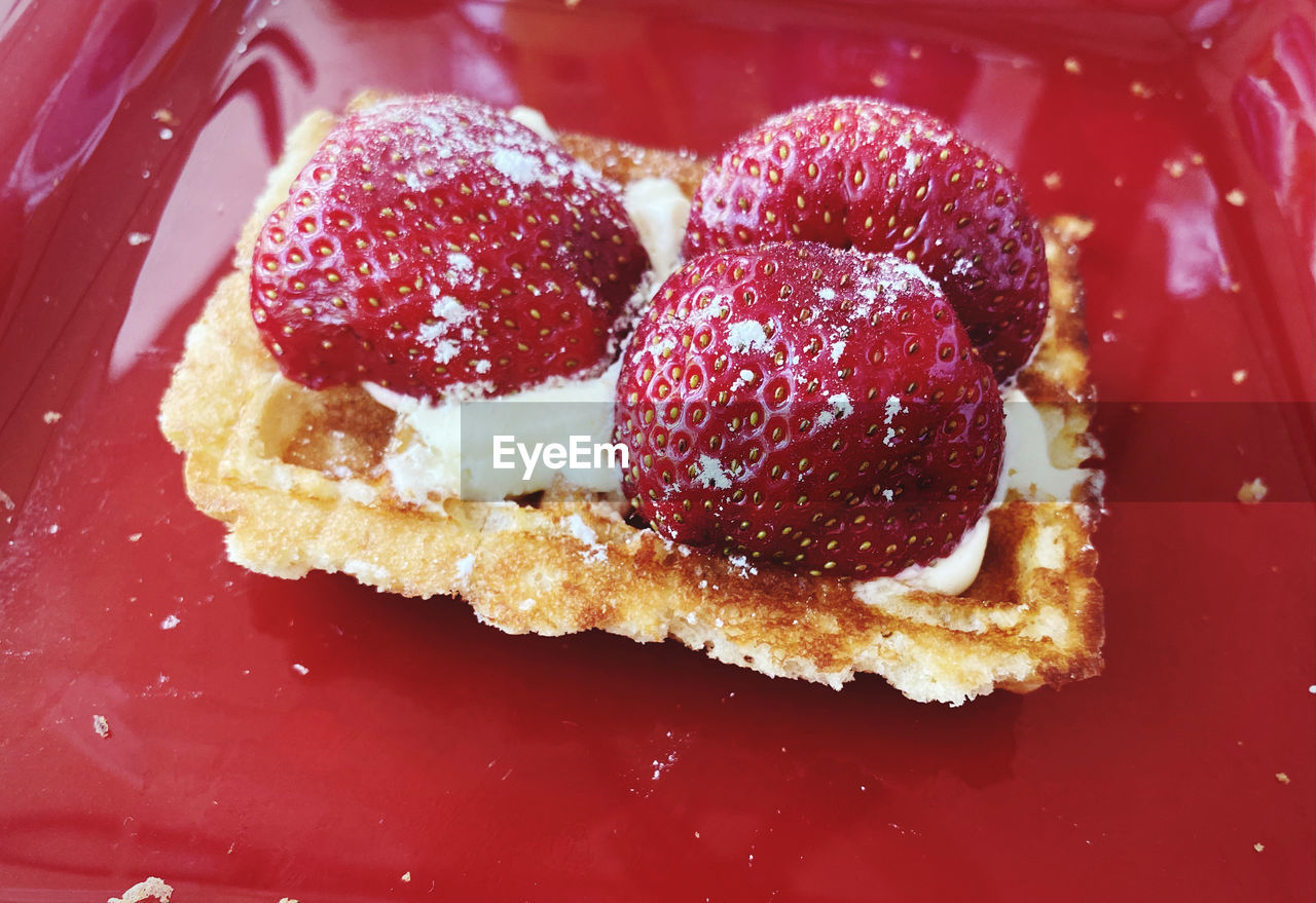 food and drink, food, sweet food, freshness, sweet, dessert, meal, fruit, raspberry, produce, berry, temptation, still life, dish, indoors, breakfast, baked, no people, powdered sugar, plate, close-up, unhealthy eating, berries, sweetness, red, strawberry, cake, sugar, high angle view, plant, serving size