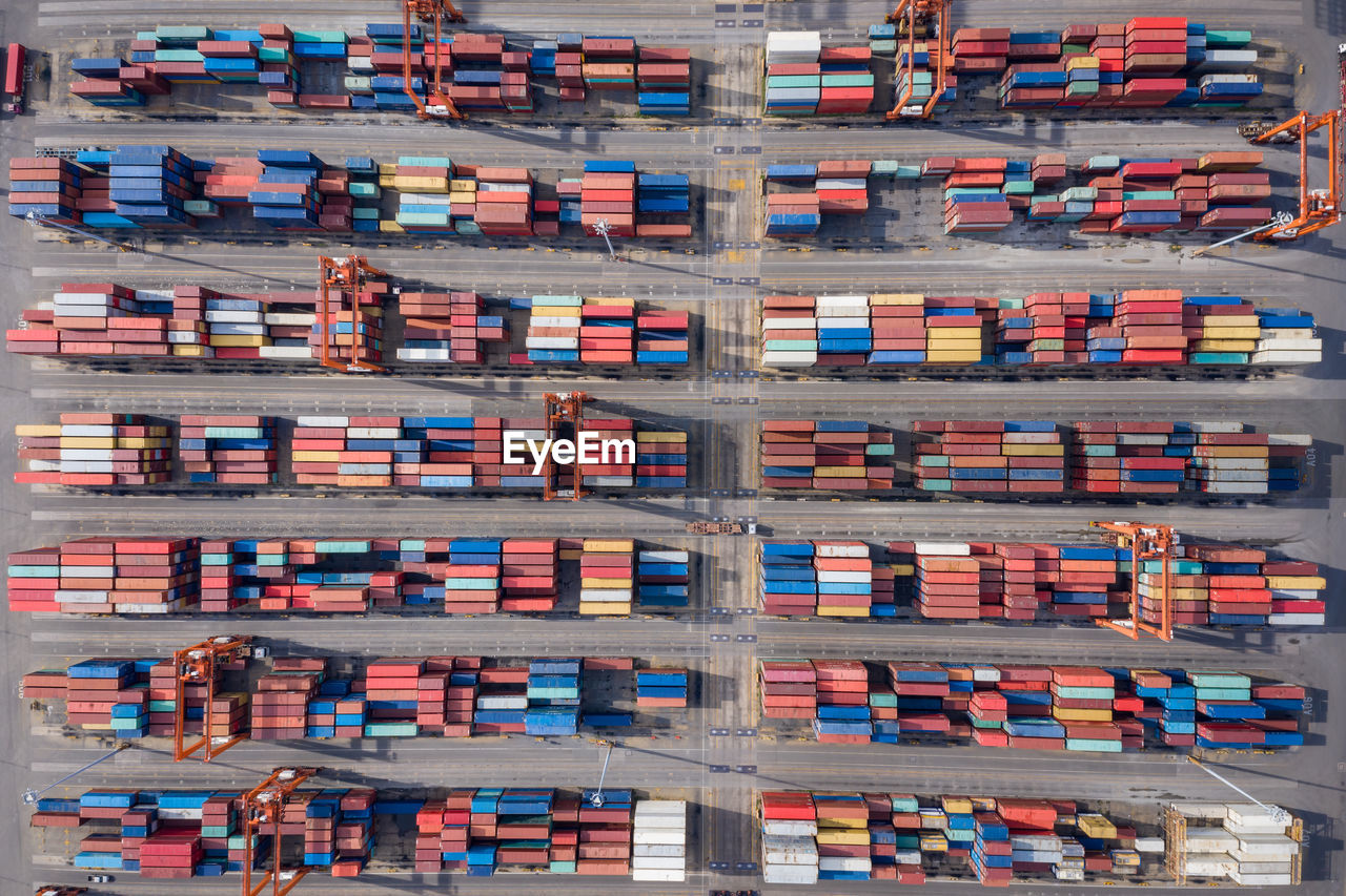 Aerial view of cargo containers at commercial dock