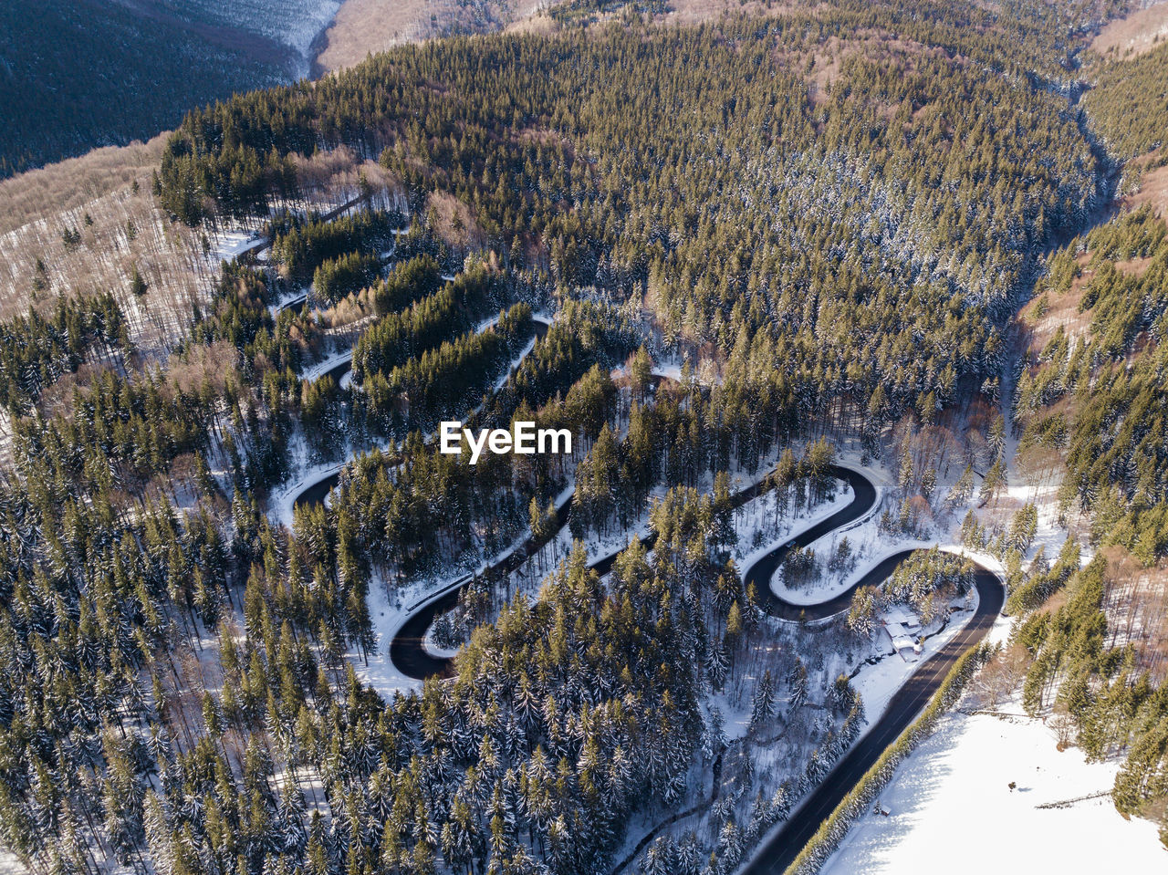 High angle view of snow on land
