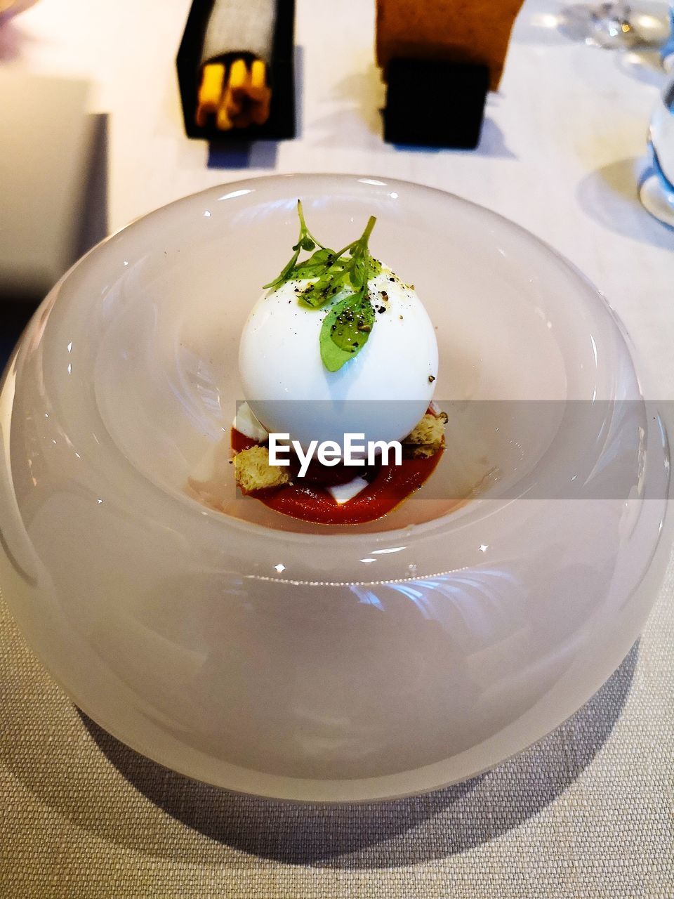 High angle view of caprese salad in plate