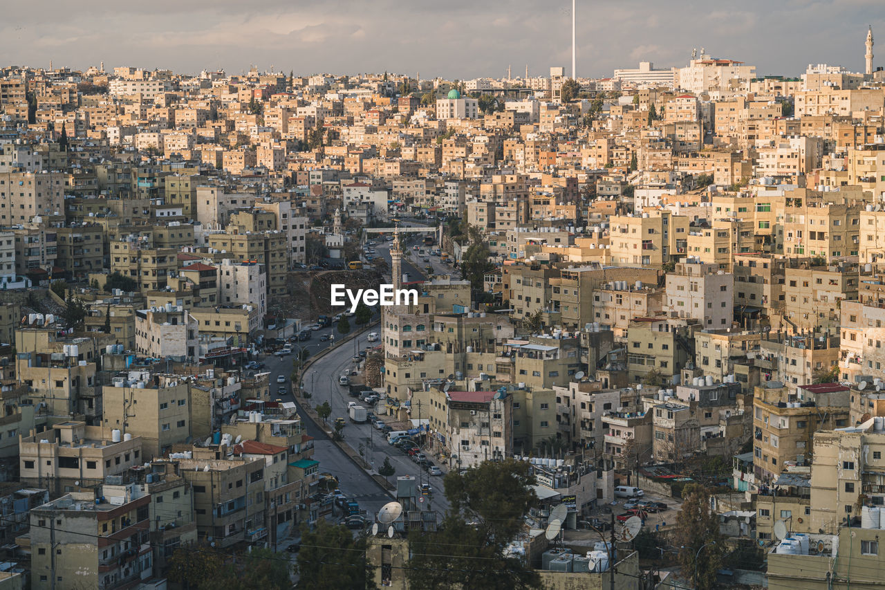 High angle view of downtown amman from the citadel
