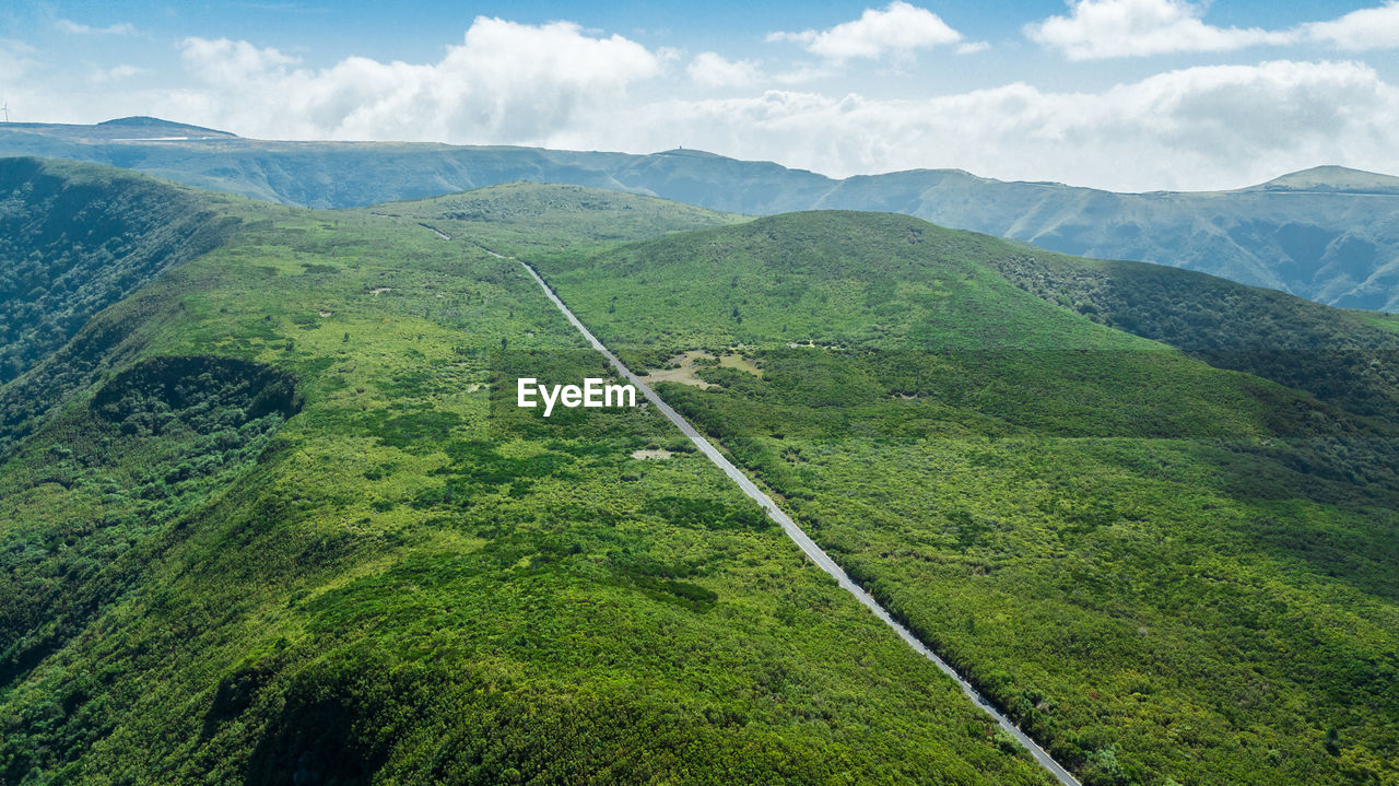 Scenic view of green landscape against sky
