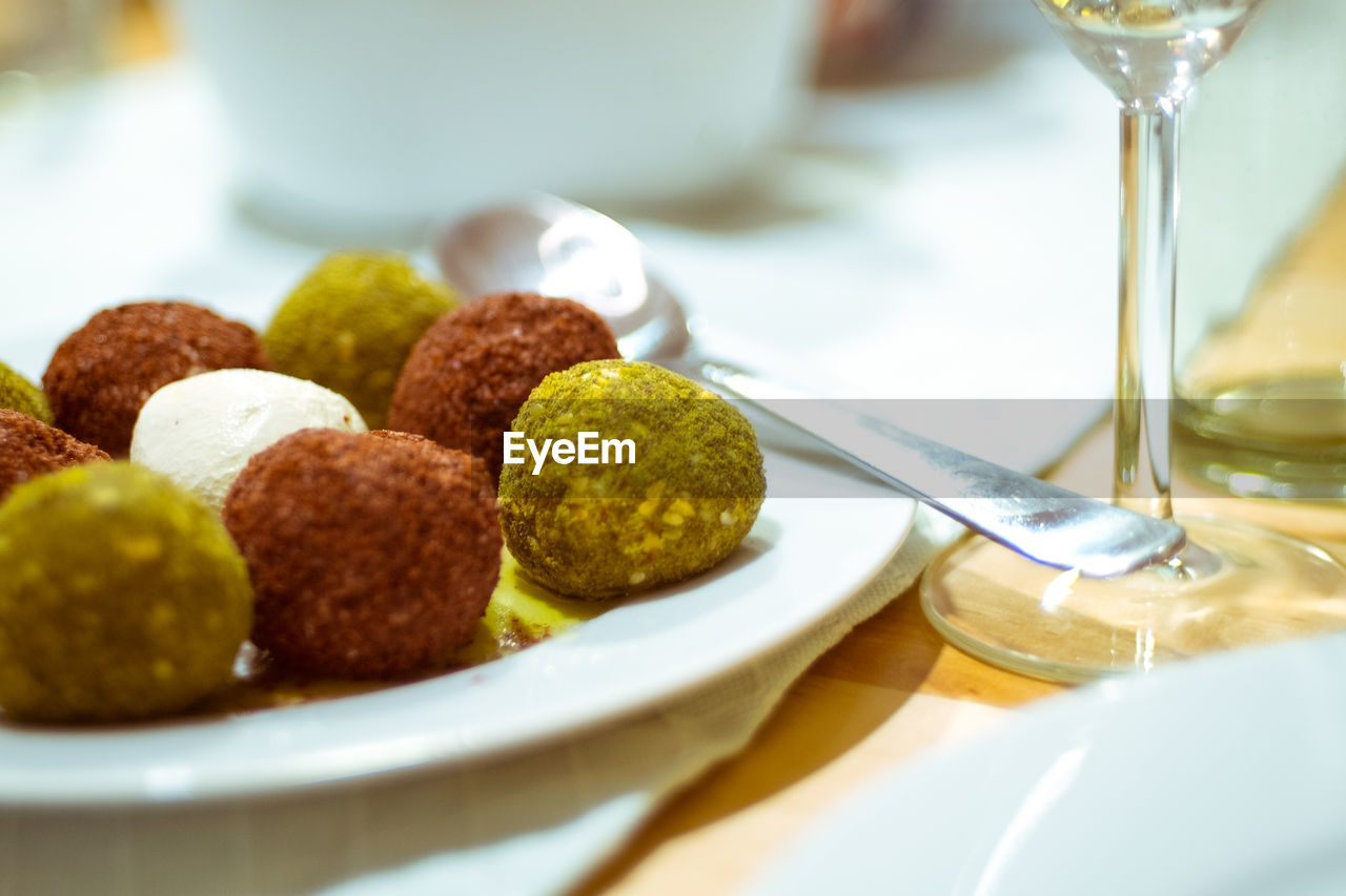Close-up of sweet food in plate on table