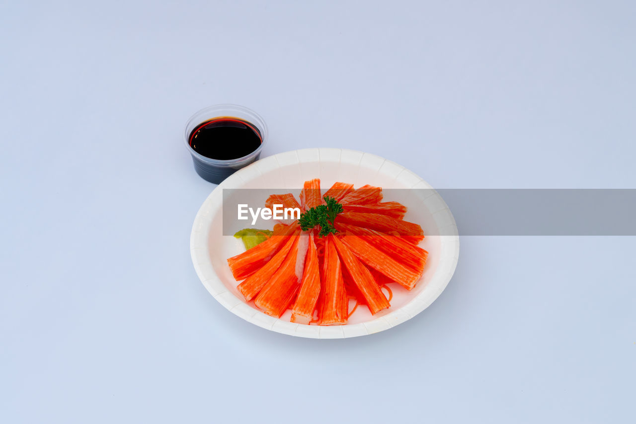 high angle view of food in bowl on white background