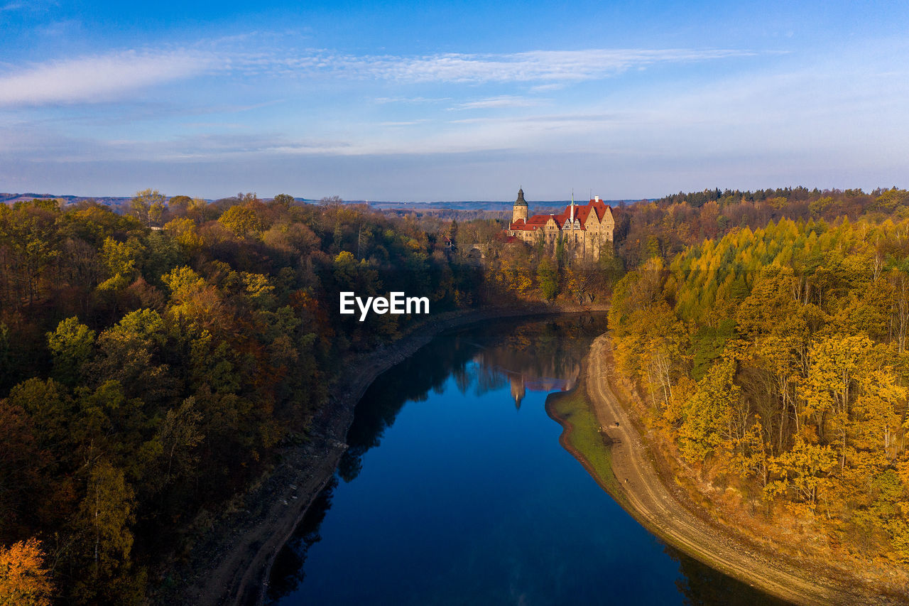 Panoramic view on czocha castle, poland. drone photography.