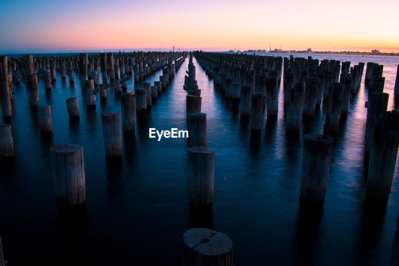 A beautiful sunset panoramic view from princes pier, the historic derelicted pier in port melbourne. 