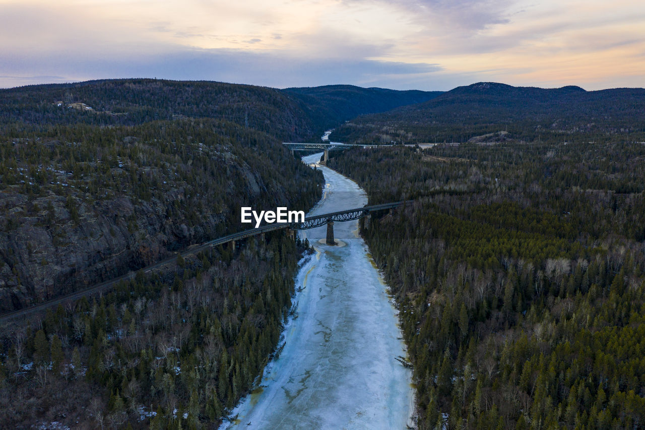 Train trestle over neys little pic river, thunder bay ontario