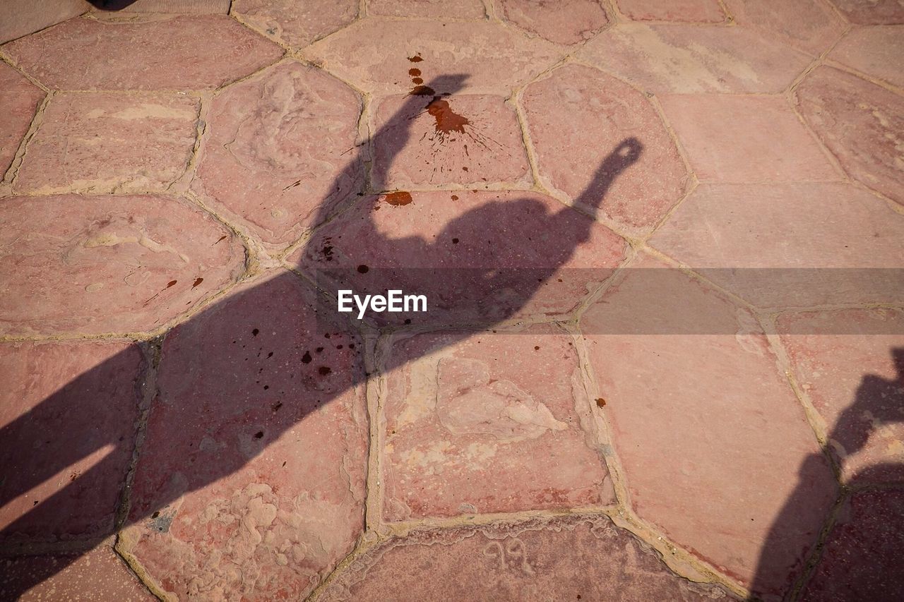 Shadow of people gesturing on footpath