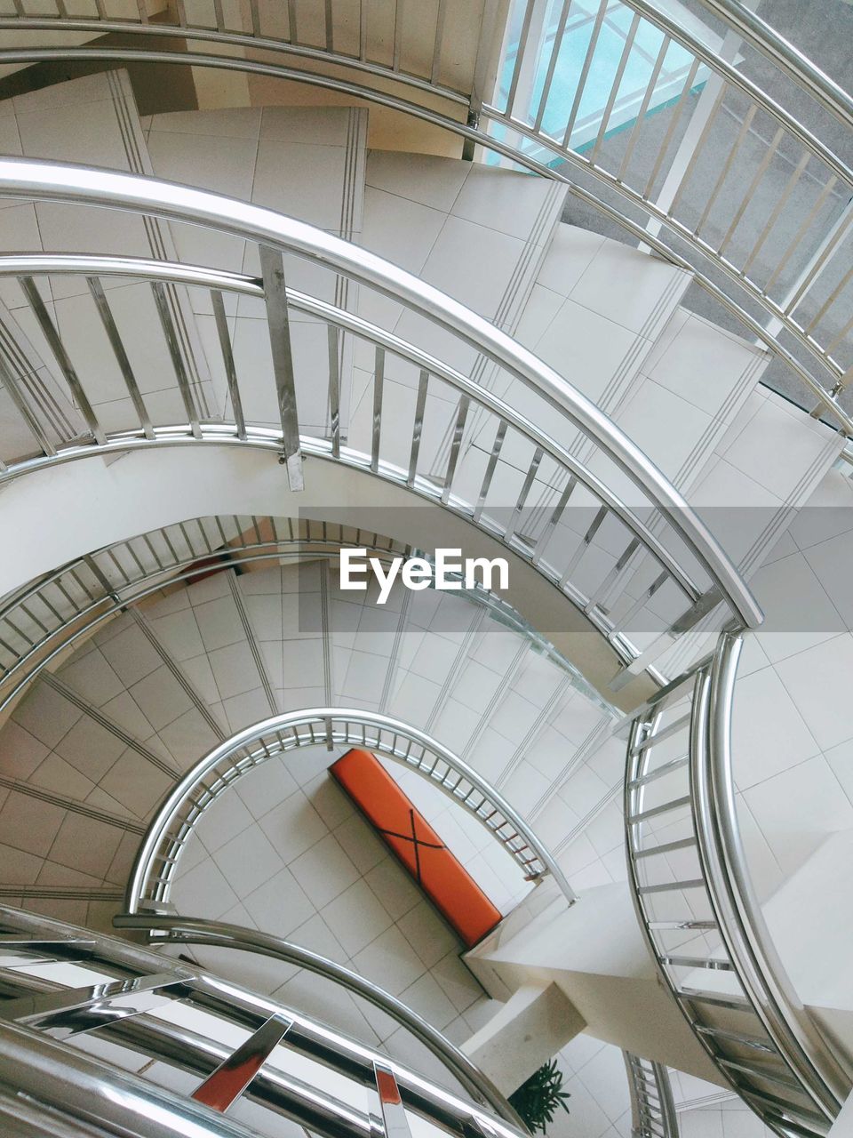 High angle view of spiral staircase in building