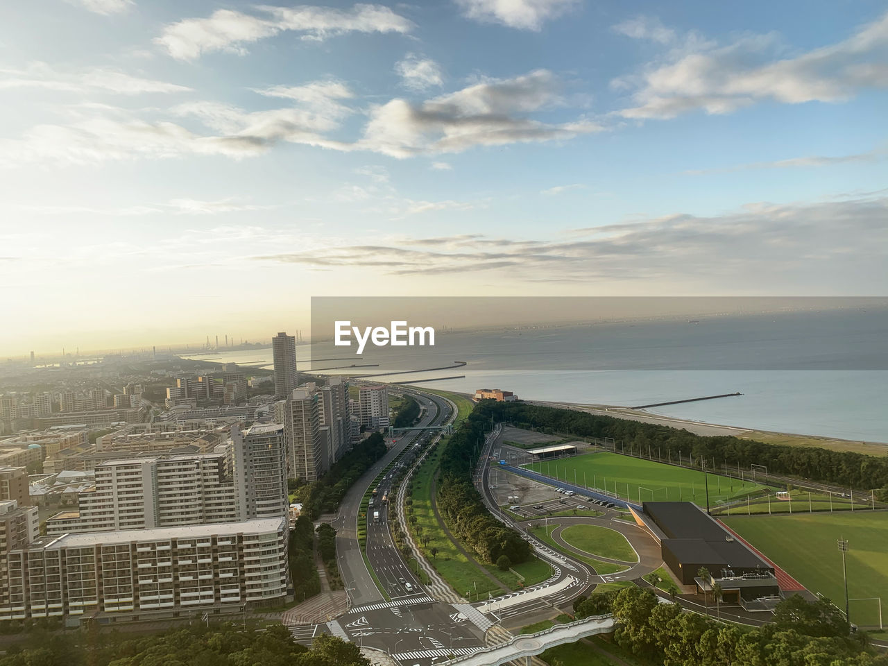 High angle view of cityscape against sky