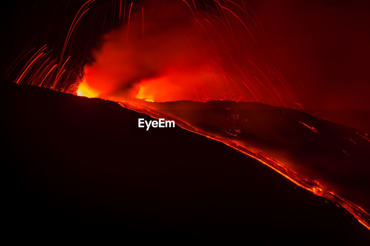 Lava fountain during an eruption