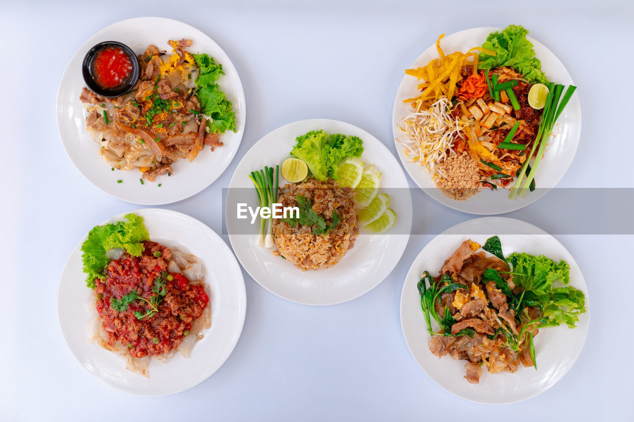 food and drink, food, healthy eating, freshness, vegetable, wellbeing, plate, meal, dish, no people, high angle view, meat, asian food, studio shot, indoors, cuisine, pasta, variation, directly above, italian food, bowl, fried rice