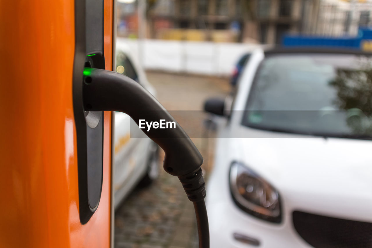 Close-up of electric vehicle charge station
