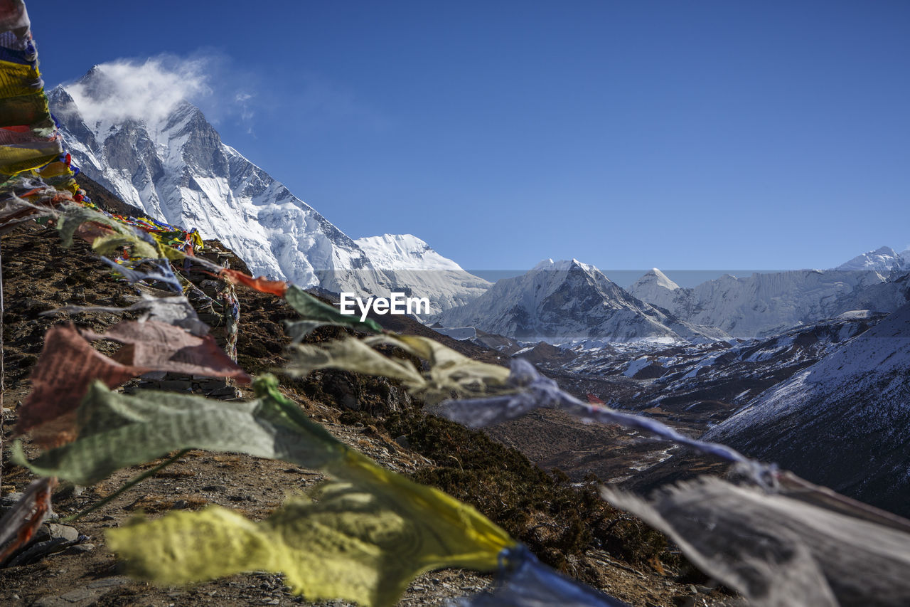 Island peak and the summit of llotse (left) in nepal's khumbu valley.