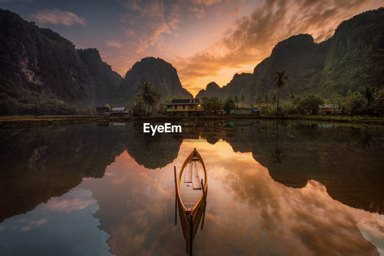 Scenic view of lake against sky during sunset