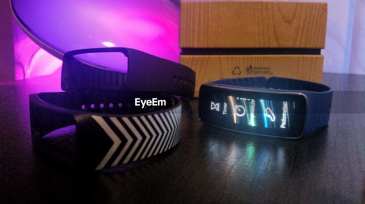Close-up of smart watch on table