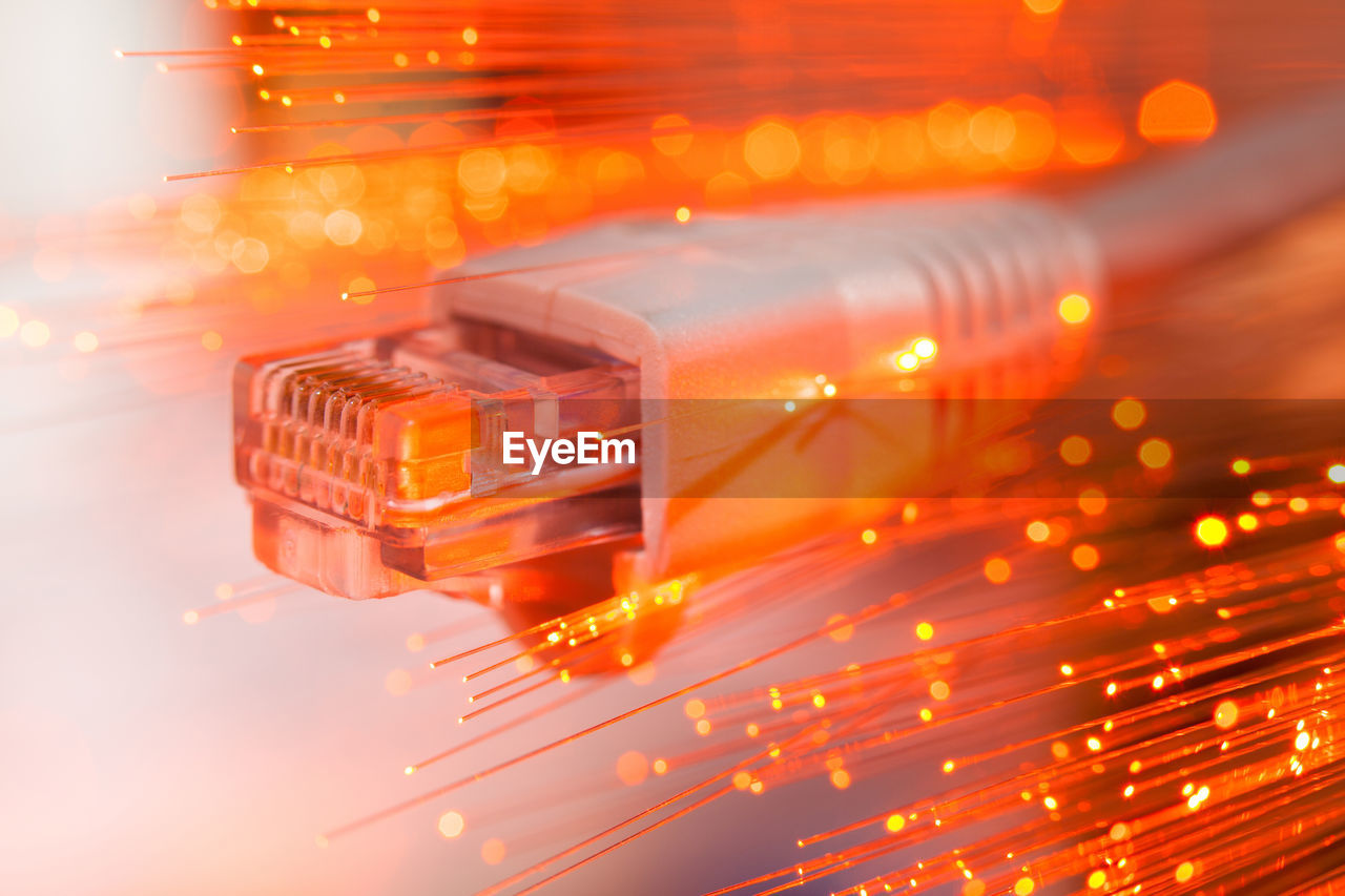 Close-up of computer cable with fibre optics
