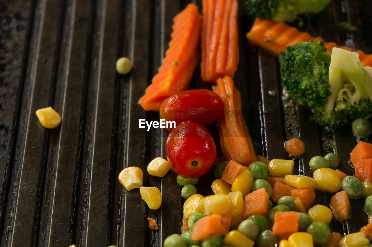 high angle view of vegetables on table